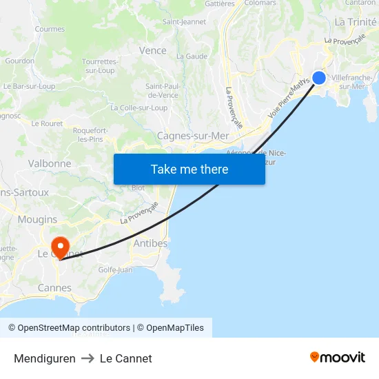 Mendiguren to Le Cannet map