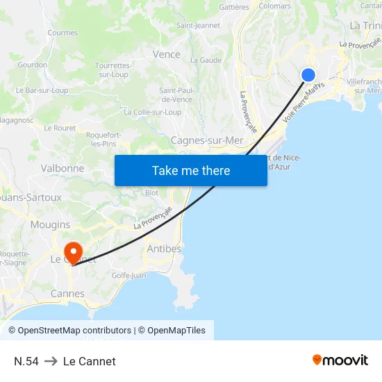 N.54 to Le Cannet map