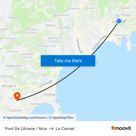 Pont De L'Ariane / Nice to Le Cannet map