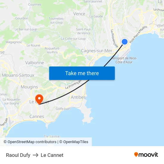 Raoul Dufy to Le Cannet map