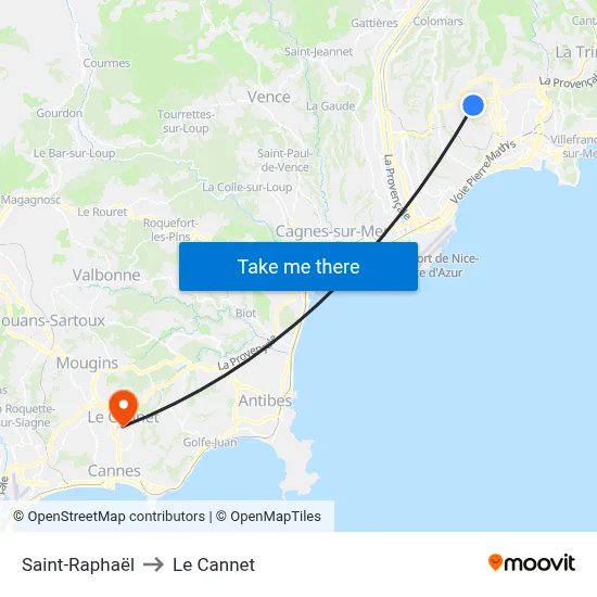 Saint-Raphaël to Le Cannet map