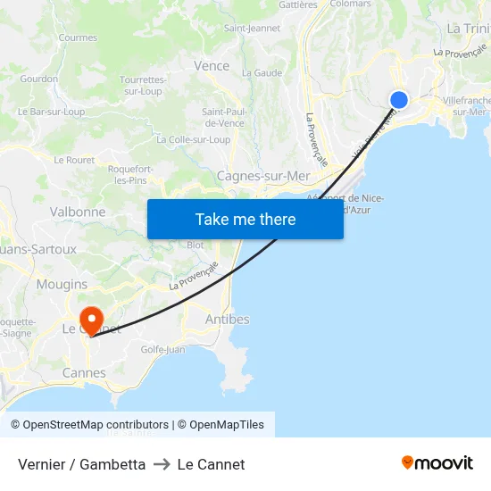 Vernier / Gambetta to Le Cannet map