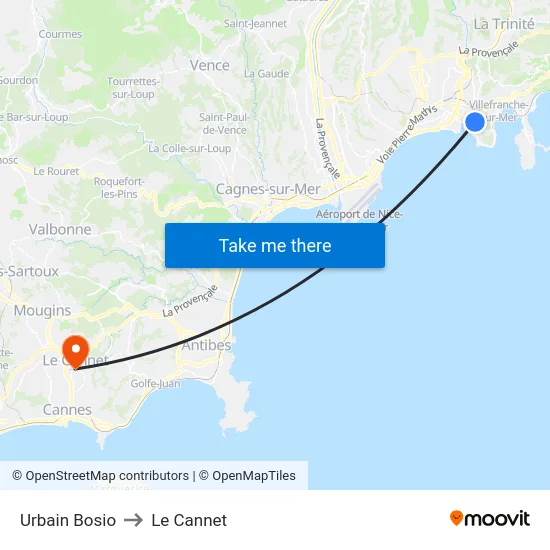 Urbain Bosio to Le Cannet map