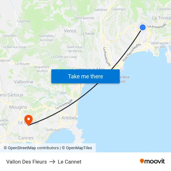 Vallon Des Fleurs to Le Cannet map