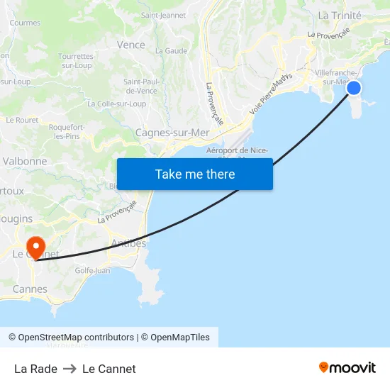 La Rade to Le Cannet map