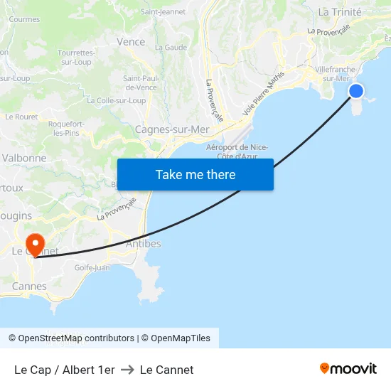Le Cap / Albert 1er to Le Cannet map