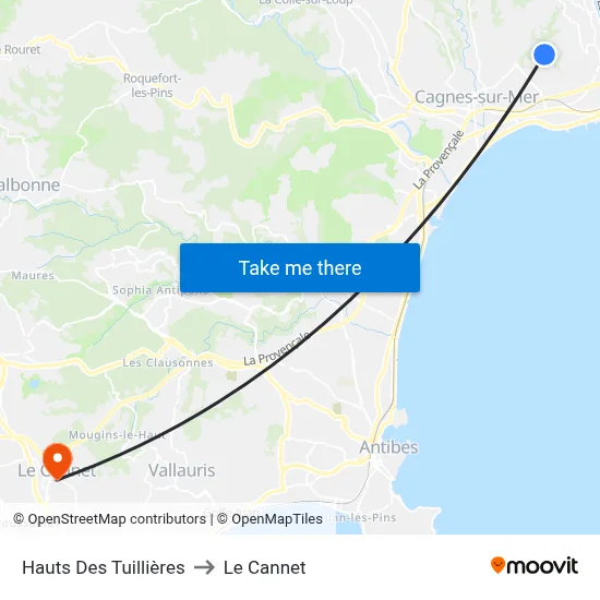 Hauts Des Tuillières to Le Cannet map