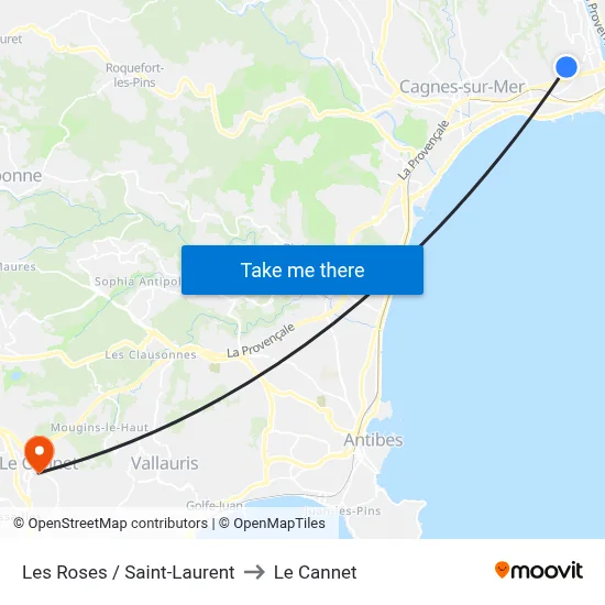 Les Roses / Saint-Laurent to Le Cannet map