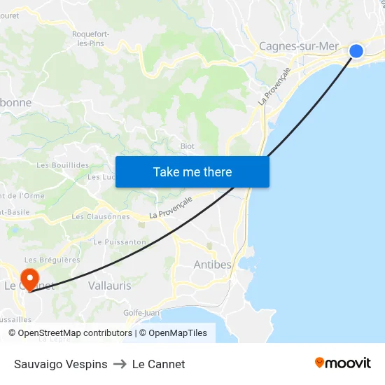 Sauvaigo Vespins to Le Cannet map