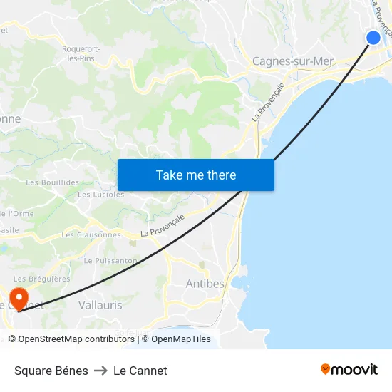 Square Bénes to Le Cannet map