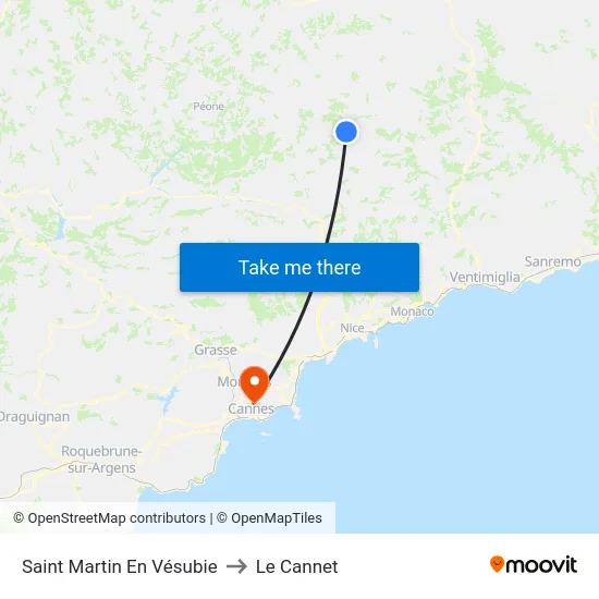 Saint Martin En Vésubie to Le Cannet map