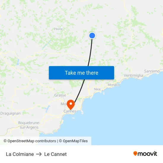 La Colmiane to Le Cannet map