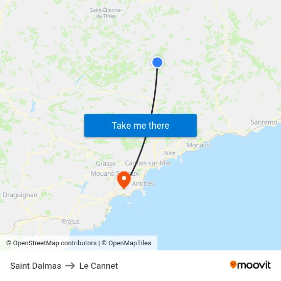 Saint Dalmas to Le Cannet map