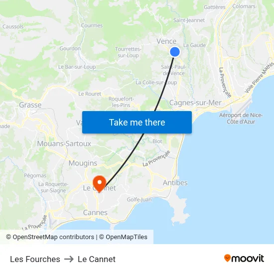 Les Fourches to Le Cannet map