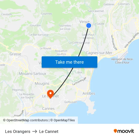 Les Orangers to Le Cannet map