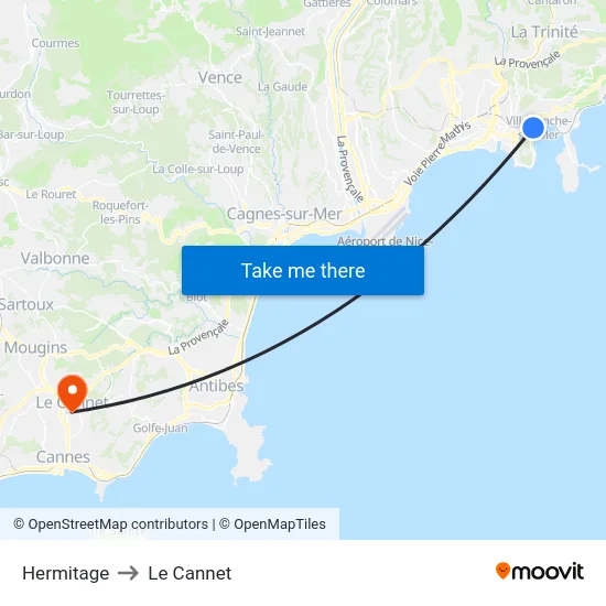 Hermitage to Le Cannet map