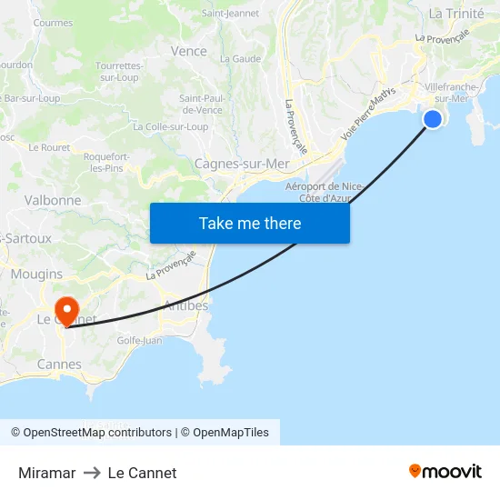 Miramar to Le Cannet map