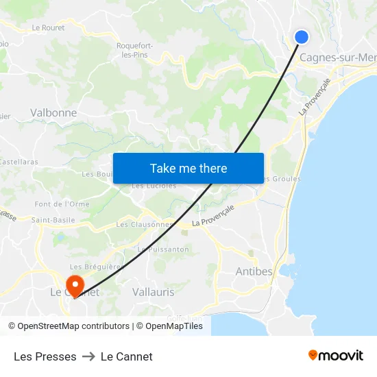 Les Presses to Le Cannet map