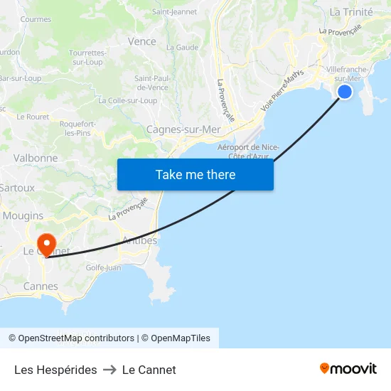 Les Hespérides to Le Cannet map