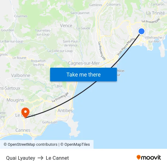 Quai Lyautey to Le Cannet map