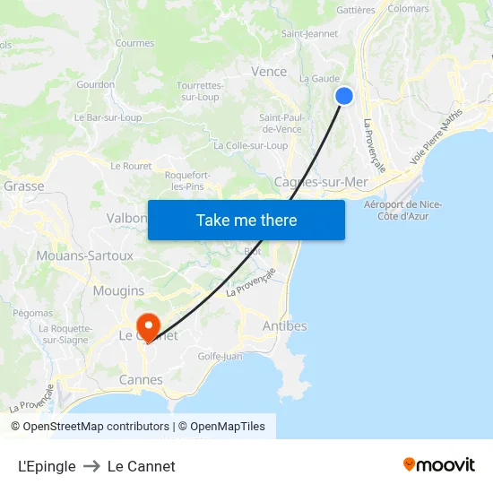 L'Epingle to Le Cannet map