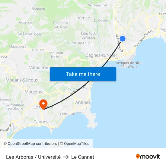 Les Arboras / Université to Le Cannet map