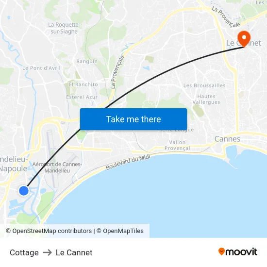 Cottage to Le Cannet map