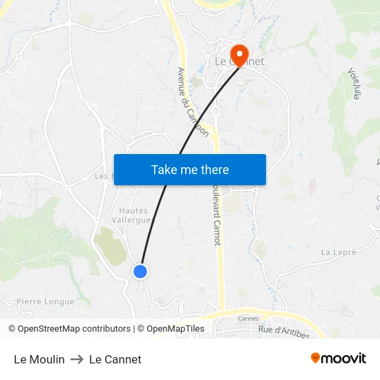 Le Moulin to Le Cannet map