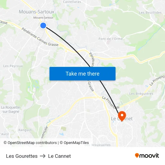 Les Gourettes to Le Cannet map