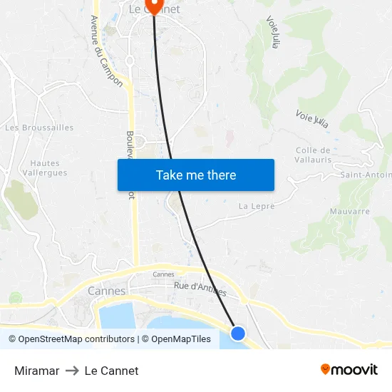 Miramar to Le Cannet map