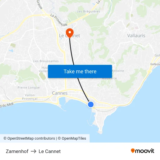 Zamenhof to Le Cannet map