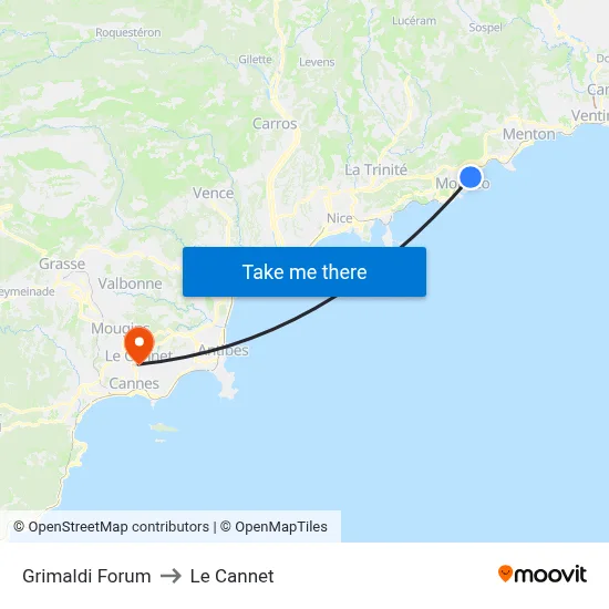 Grimaldi Forum to Le Cannet map