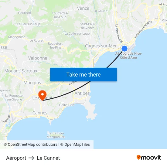 Aéroport to Le Cannet map