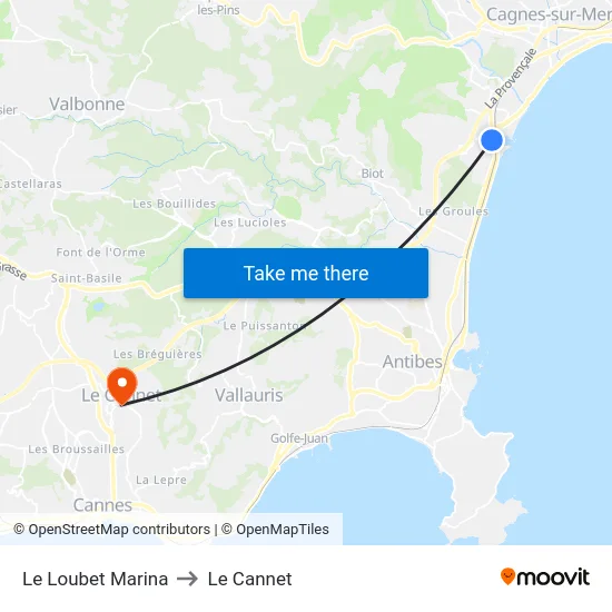 Le Loubet Marina to Le Cannet map