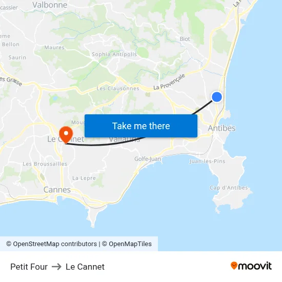 Petit Four to Le Cannet map