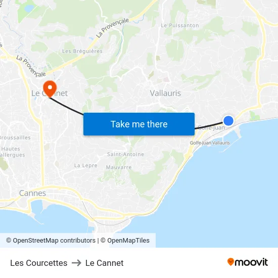 Les Courcettes to Le Cannet map