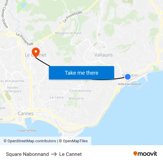 Square Nabonnand to Le Cannet map