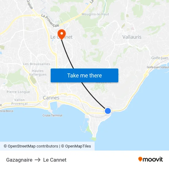 Gazagnaire to Le Cannet map