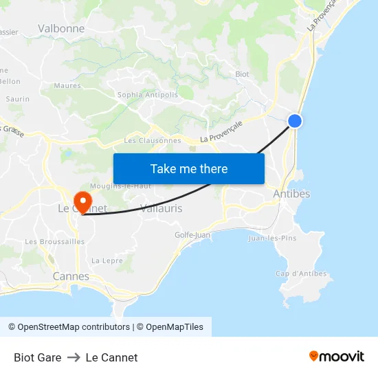 Biot Gare to Le Cannet map