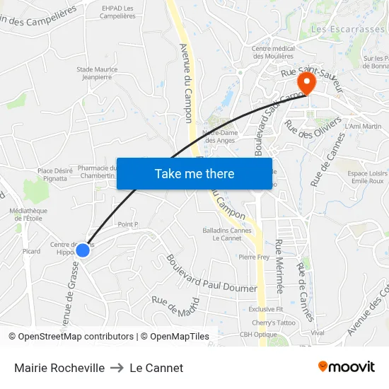 Mairie Rocheville to Le Cannet map