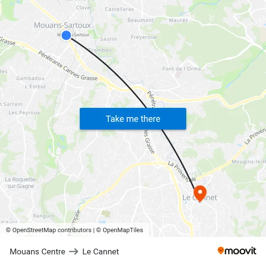 Mouans Centre to Le Cannet map