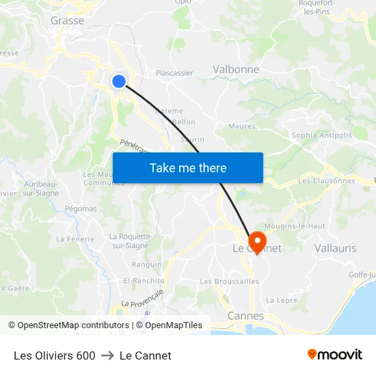 Les Oliviers 600 to Le Cannet map