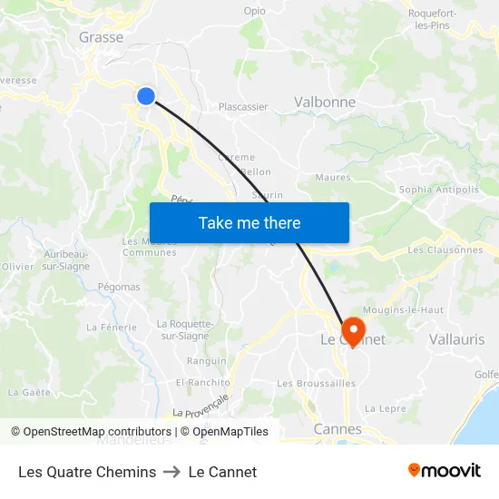 Les Quatre Chemins to Le Cannet map