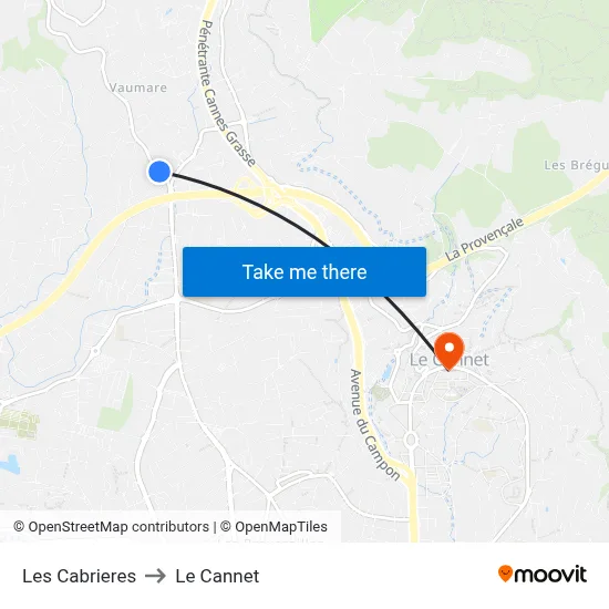 Les Cabrieres to Le Cannet map