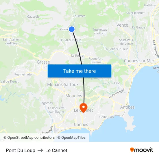 Pont Du Loup to Le Cannet map