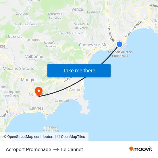 Aeroport Promenade to Le Cannet map