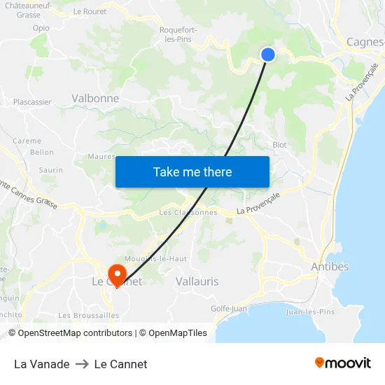 La Vanade to Le Cannet map