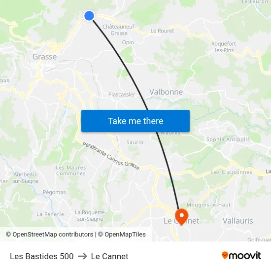 Les Bastides 500 to Le Cannet map