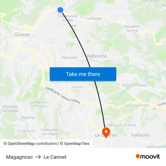 Magagnosc to Le Cannet map