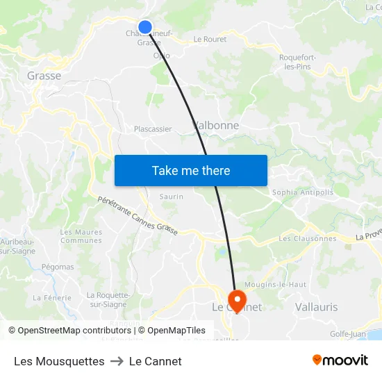 Les Mousquettes to Le Cannet map